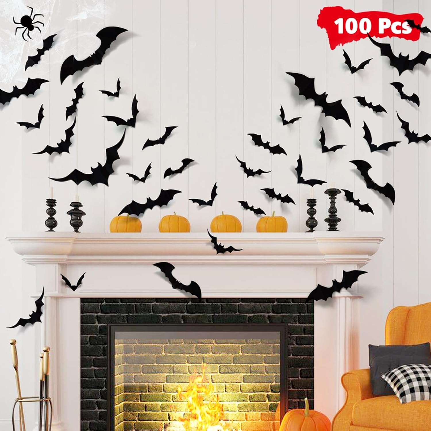 LUDILO 100pcs Bats Halloween Decorations: Halloween Bats Wall Décor Bat Stickers Decals PVC 3D Wall Bat Scary Stickers Halloweens Party Decorations Indoor Outdoor DIY Home Window Door Décor